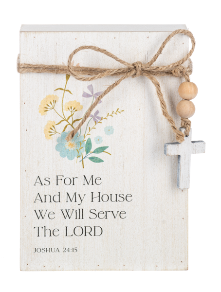 Floral Bible Verse Message Block with Beaded Cross