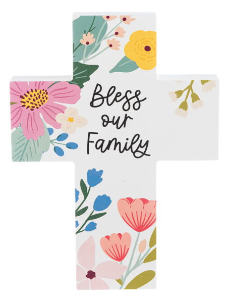 Bless our Home, Family & Hearts Floral Cross
