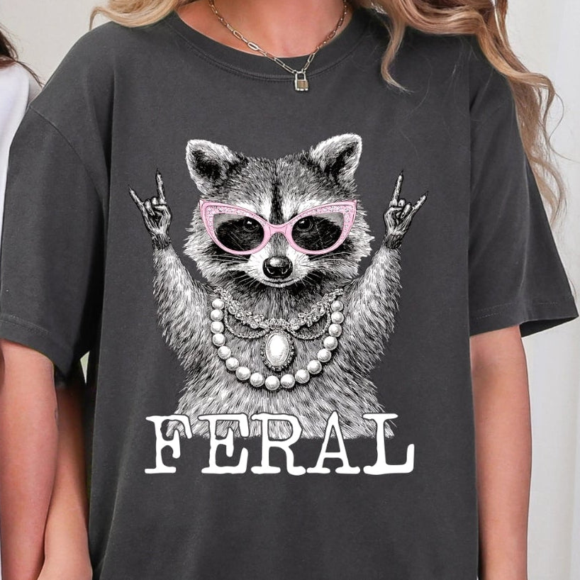 Feral Funny Raccoon Graphic Tee