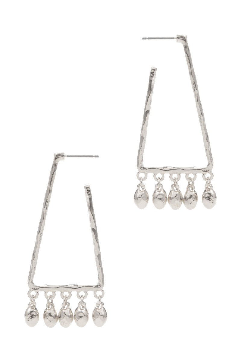 SQUARE SHAPED BASIC METAL DROP HOOP EARRINGS