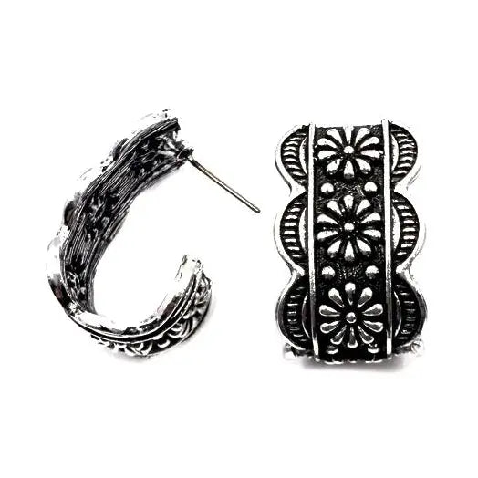 Western Flower Half Hoop Earring