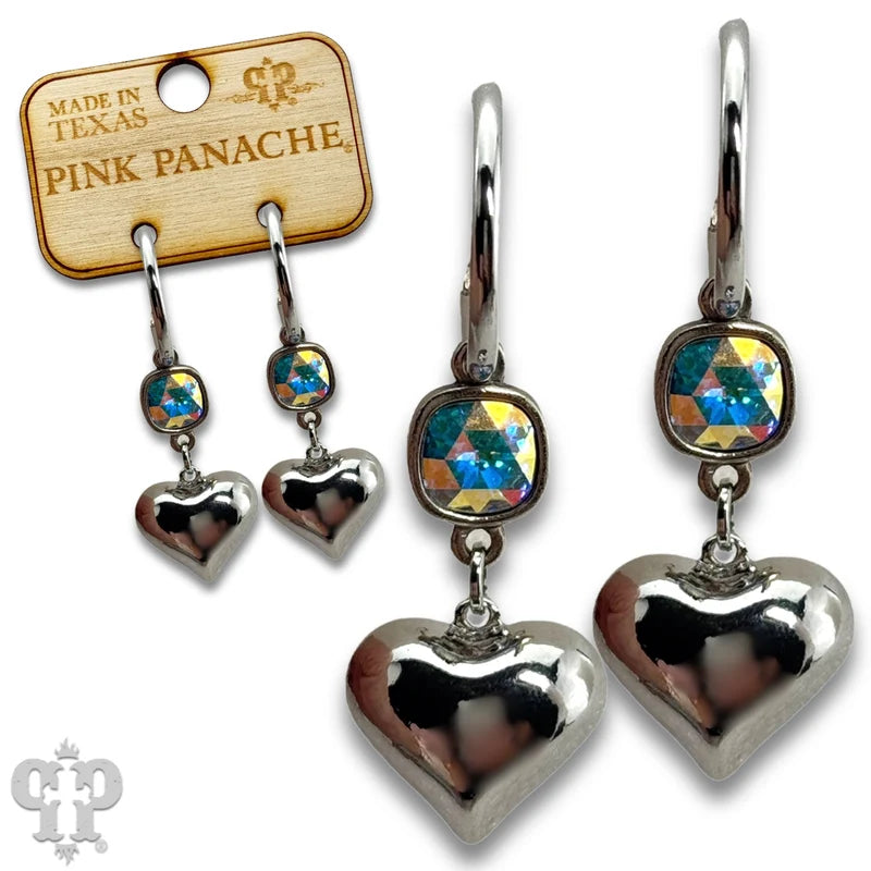 Pink Panache Puffed heart earring, Austrian crystal