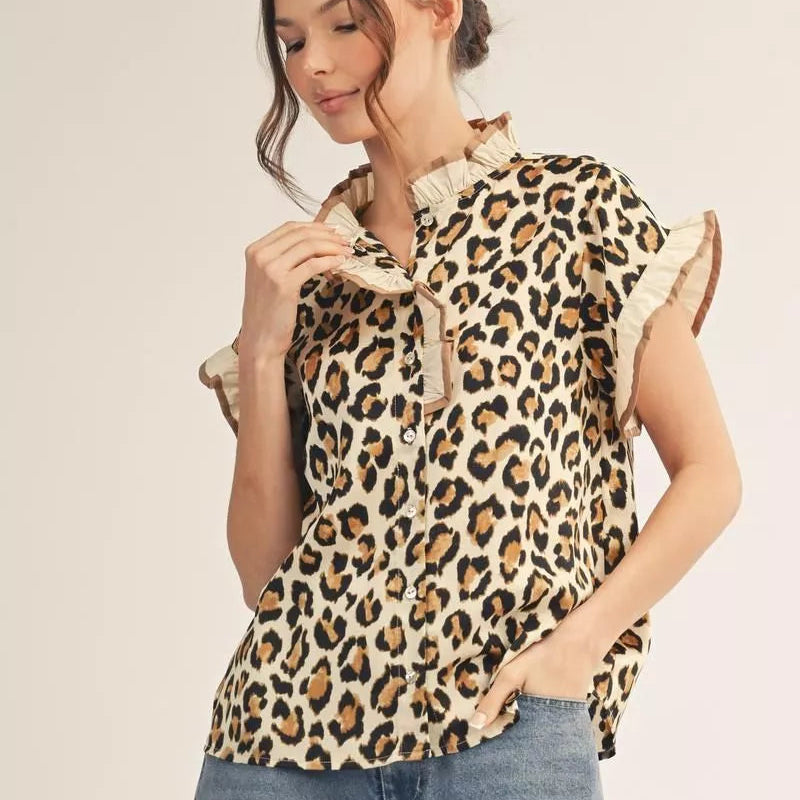 Hannah leopard satin top