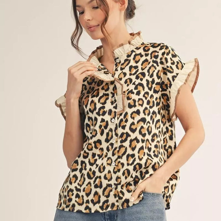 Hannah leopard satin top