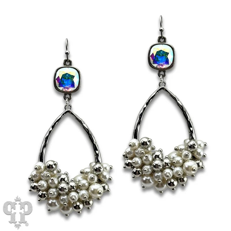 Pink Panache Pearl cluster earring with crystals from Swarovski -Silver