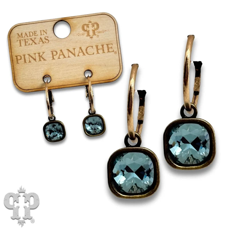 Pink Panache Square rhinestone charm hoop earring