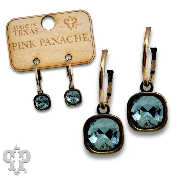 Pink Panache Square rhinestone charm hoop earring