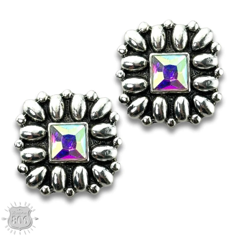 Western silver and stone post earring