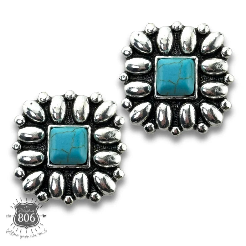Western Turqouise silver and stone post earring