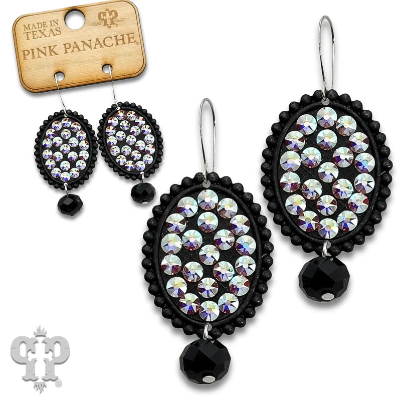 Pink Panache Black oval earrings with crystals from Swarovski