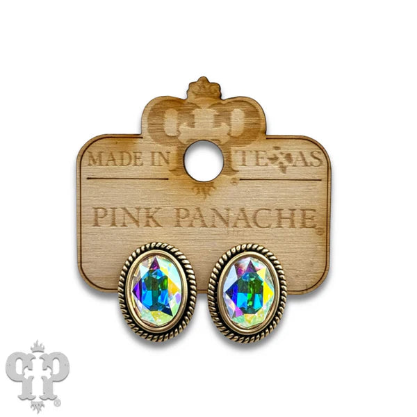 E674 Oval crystal Stud Earring