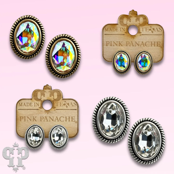 E674 Oval crystal Stud Earring