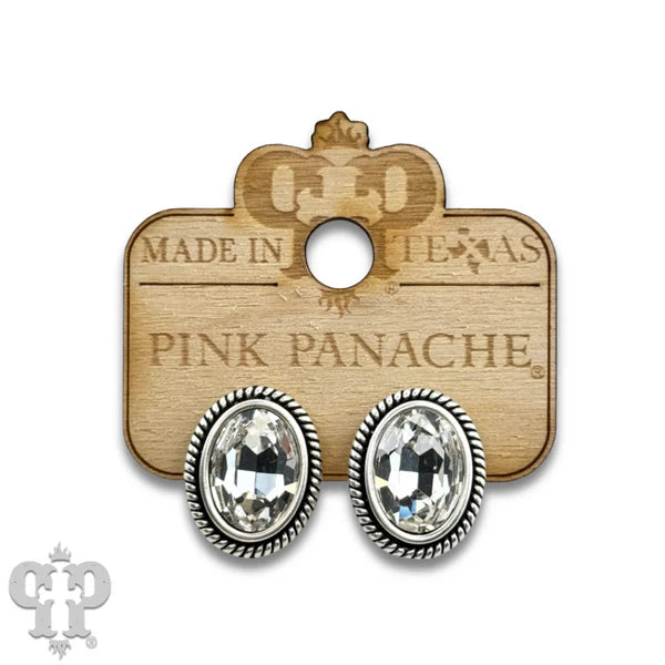 E674 Oval crystal Stud Earring