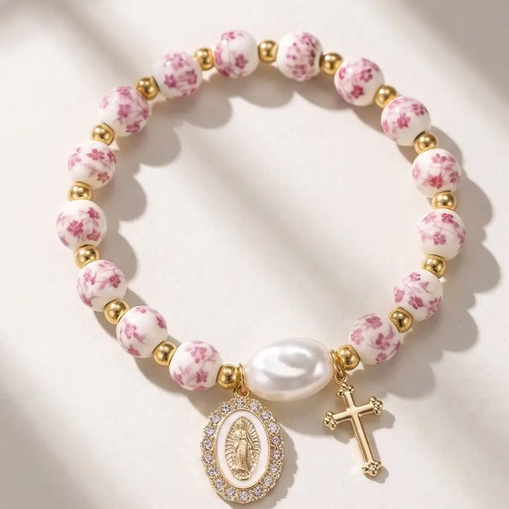 Miraculous Medal Cross Beaded Bracelet, Carry Faith