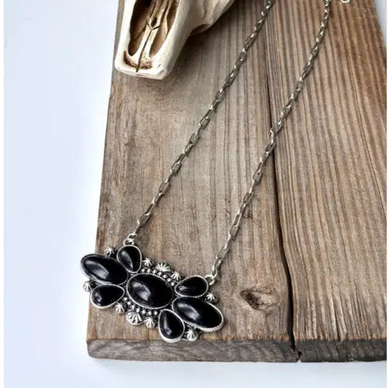 Western Squash Blossom Stone Pendant Necklace