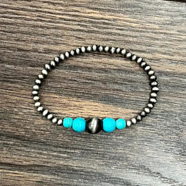 Beaded Pearls Turquoise Stretch Bracelet
