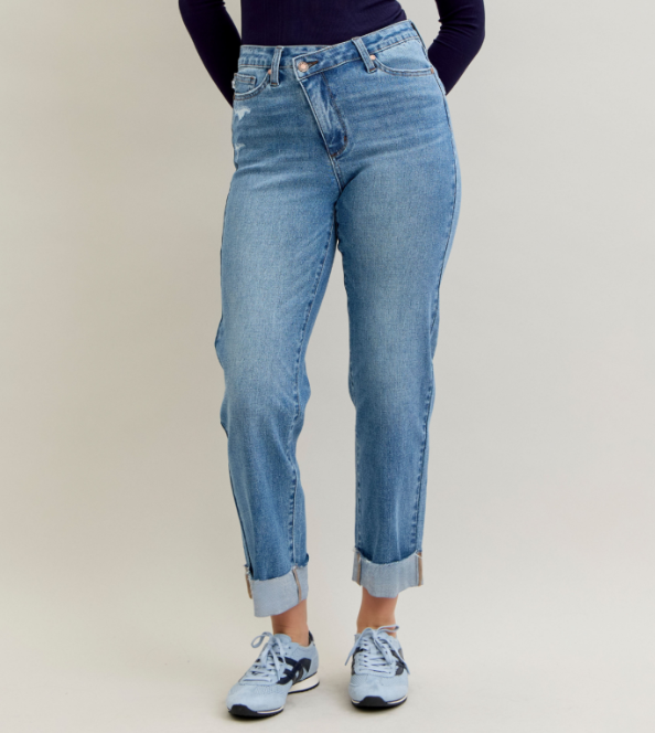 High Rise Criss-Cross Judy Blue Cuffed Jeans