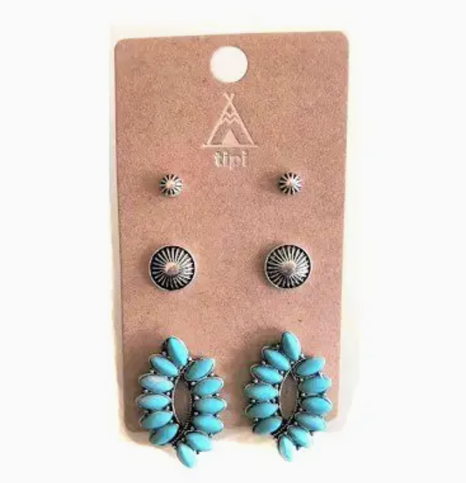 Western 3 Pair Turquoise Earring Sets
