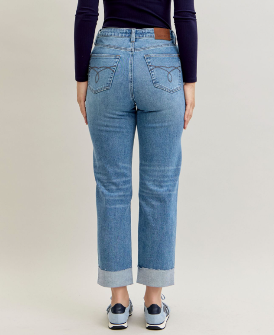 High Rise Criss-Cross Judy Blue Cuffed Jeans
