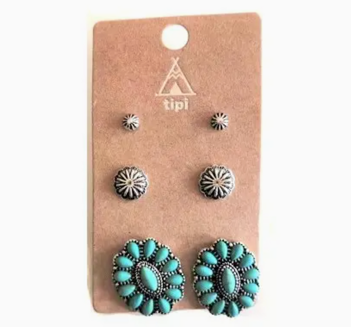 Western 3 Pair Turquoise Earring Sets
