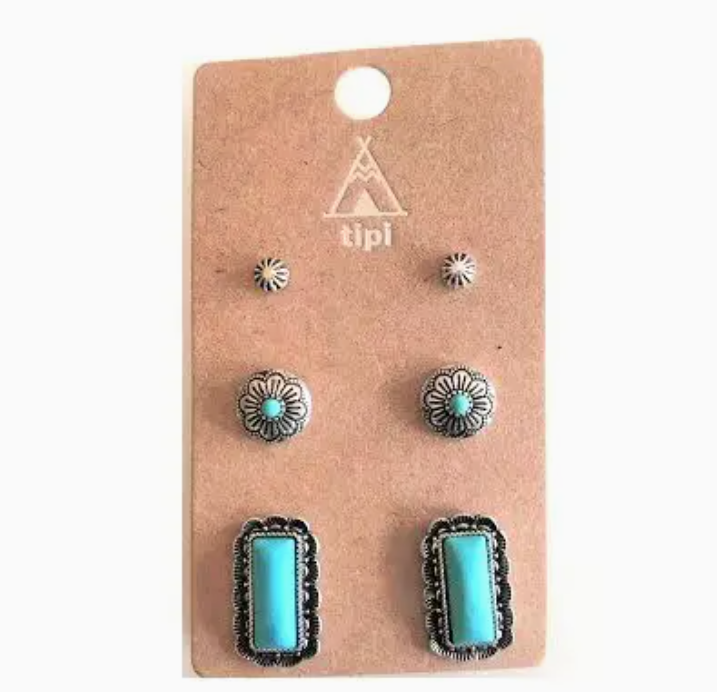 Western 3 Pair Turquoise Earring Sets
