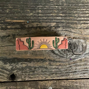 Faux Leather Cactus Sunset Western Hair Barrette