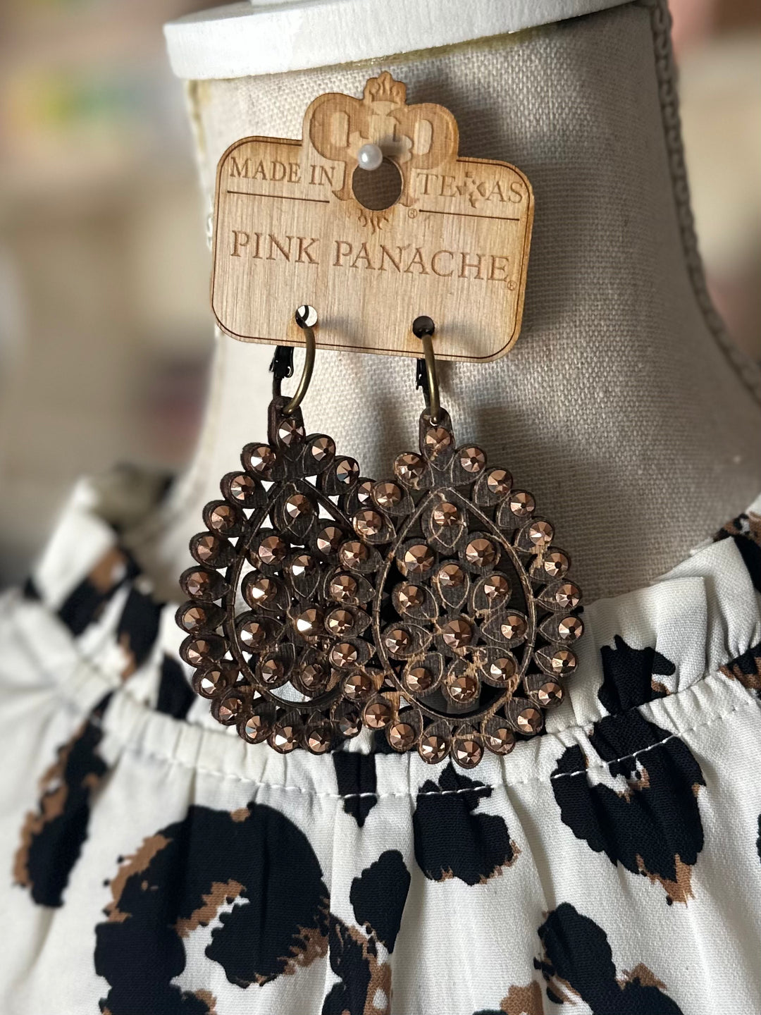 E-453BLRG Black Crackle Wood with Rosegold Stones Large