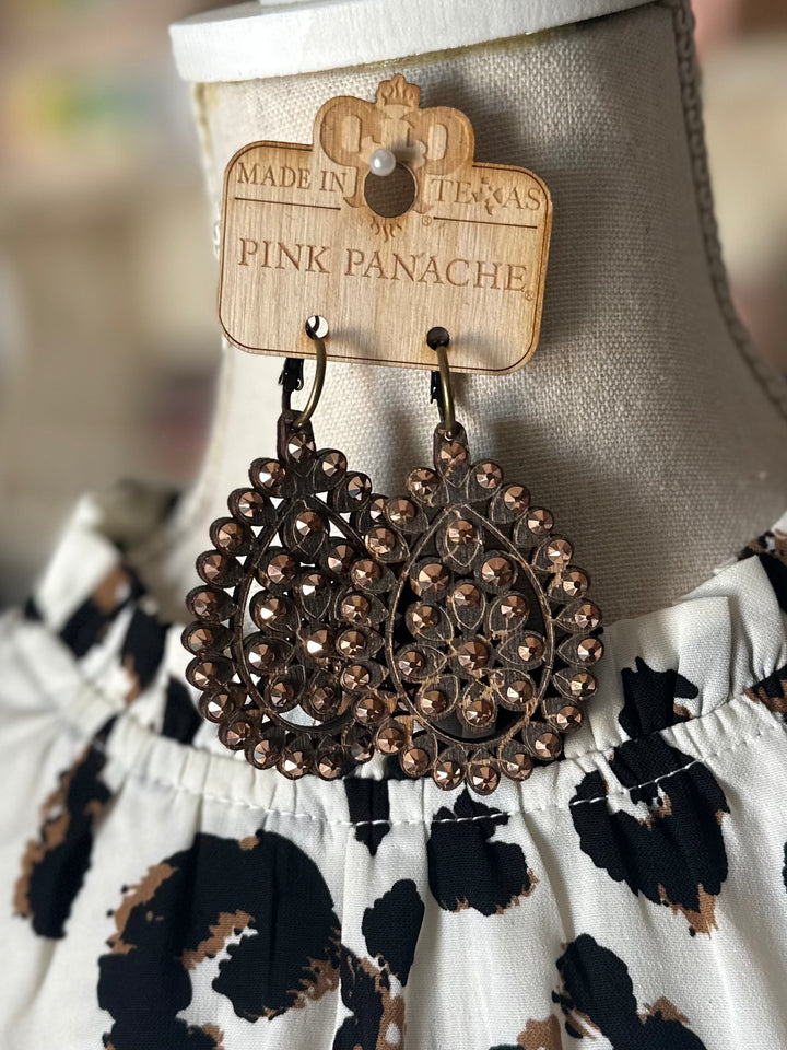 E-453BLRG Black Crackle Wood with Rosegold Stones Large