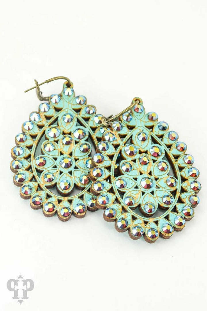 E-453TST Santa Fe Cracklewood Teardrop Earrings on Turquoise with ST Stones