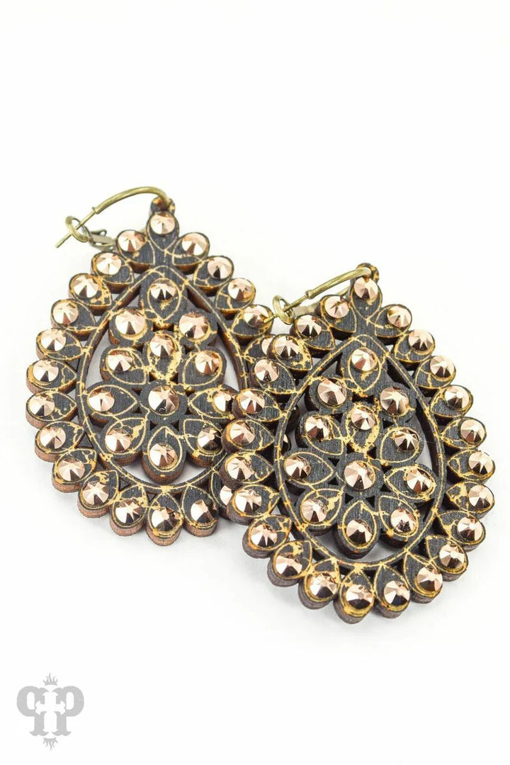 E-453BLRG Black Crackle Wood with Rosegold Stones Large