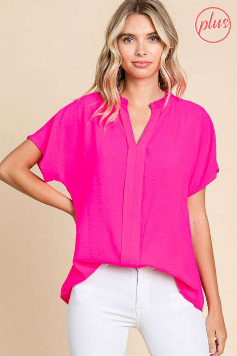 Ellie2 Top- Hot Pink- Plus