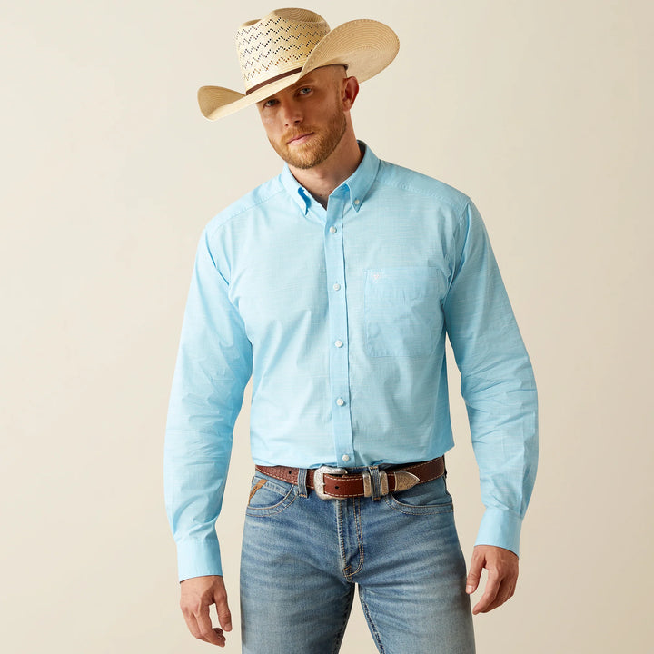 Ariat Men's Solid Slub Classic Fit LS Shirt - Light Blue-10058785