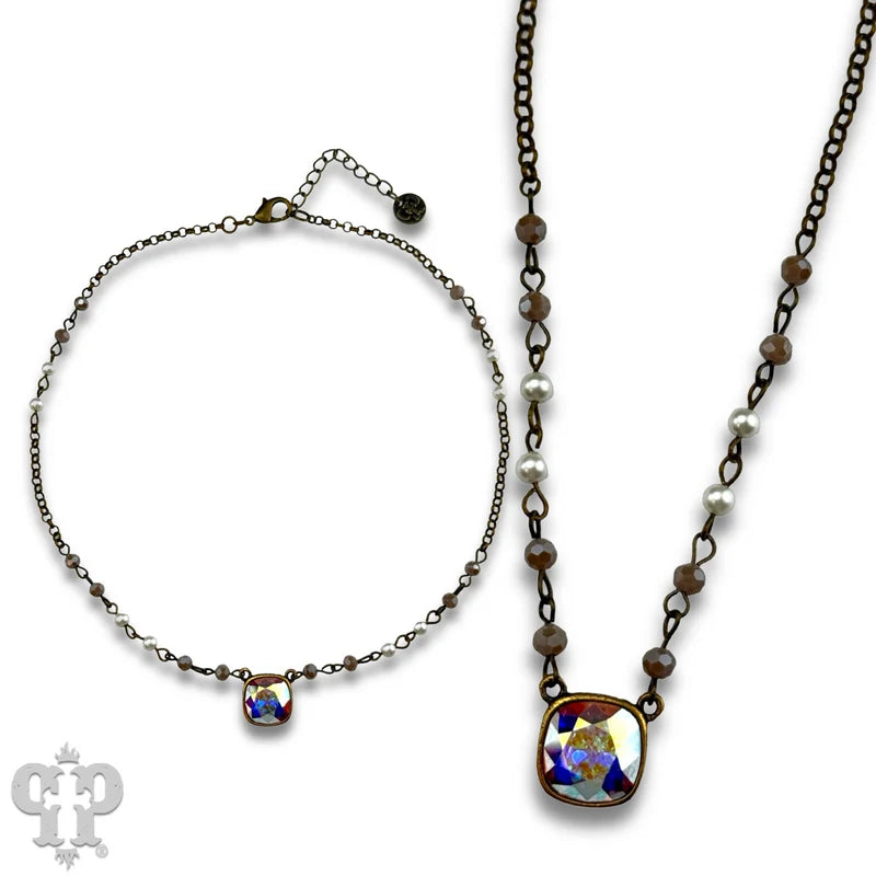 Pink Panache Linked bead necklace with a crystal from Swarovski