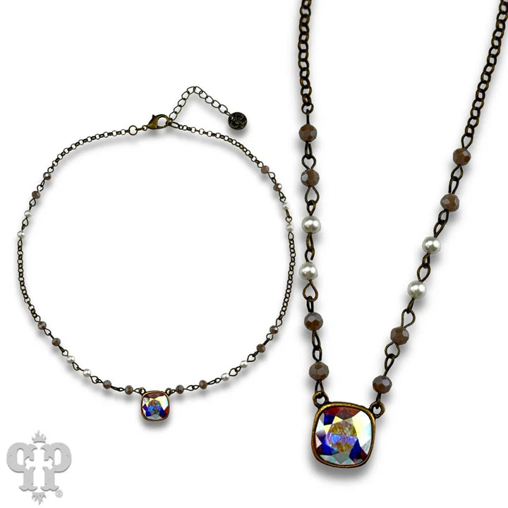 Pink Panache Linked bead necklace with a crystal from Swarovski