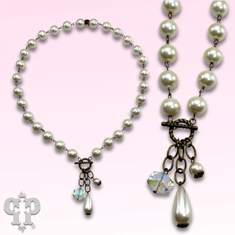 Pink Panache Linked glass pearl necklace with bead charms