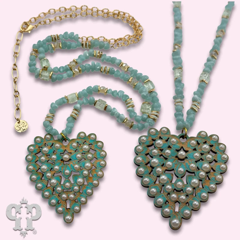Pink Panache Laser cut rhinestone heart necklace