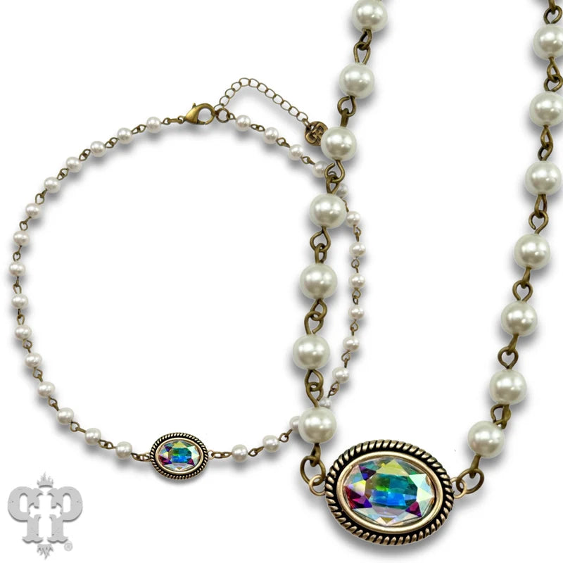Pink Panache Mini oval rhinestone pendant necklace- Pearl