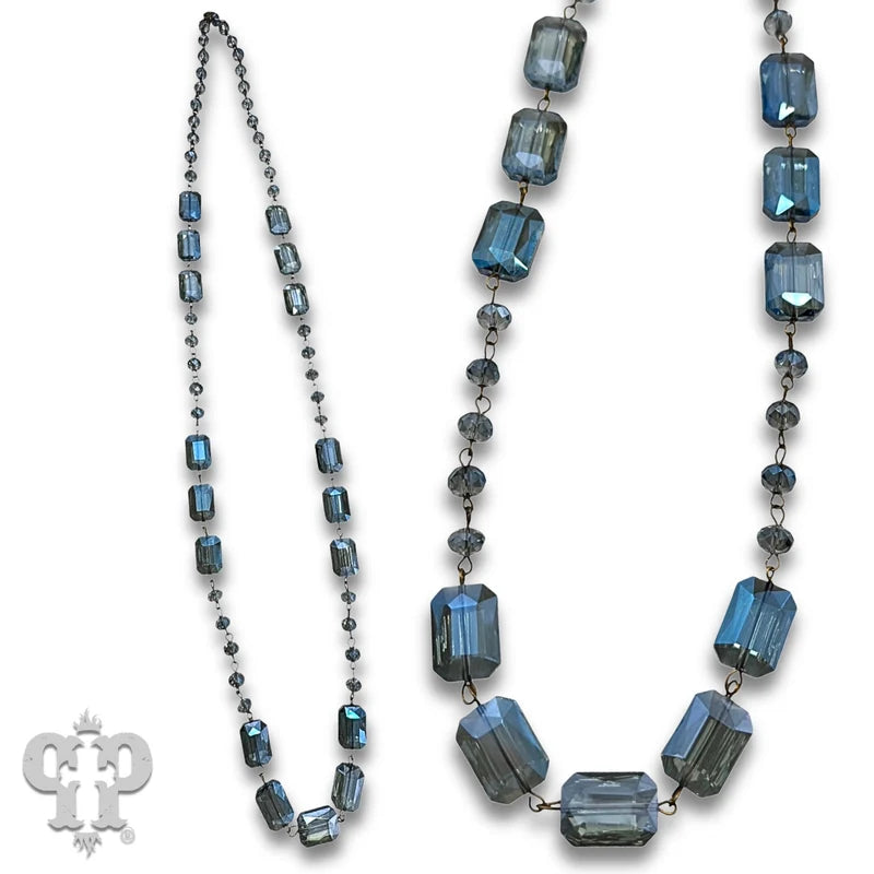 Pink Panache Long glass bead necklace - Blue