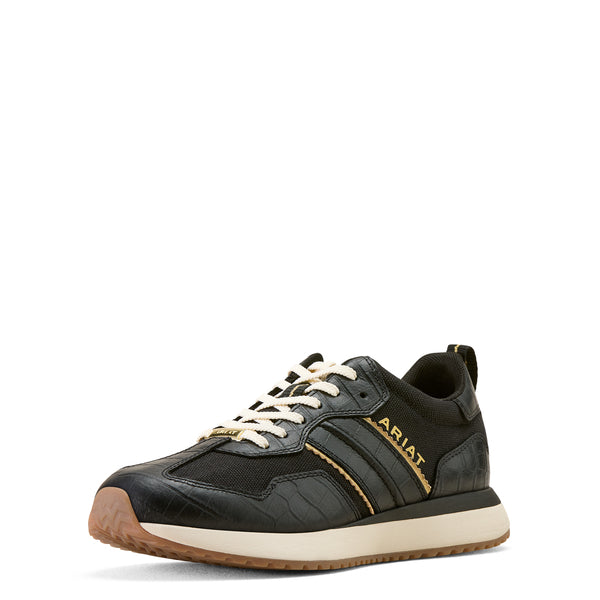 Ariat Ladies Ranch Runner Lace Up Sneakers-10074372- Black Luxe Caviar Croc Print
