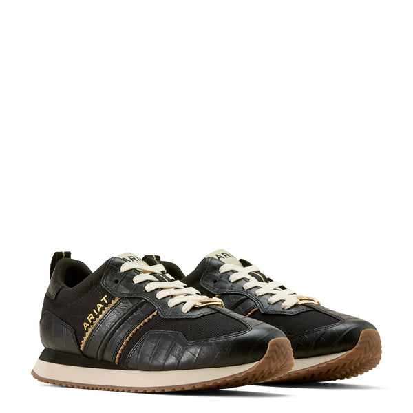 Ariat Ladies Ranch Runner Lace Up Sneakers-10074372- Black Luxe Caviar Croc Print