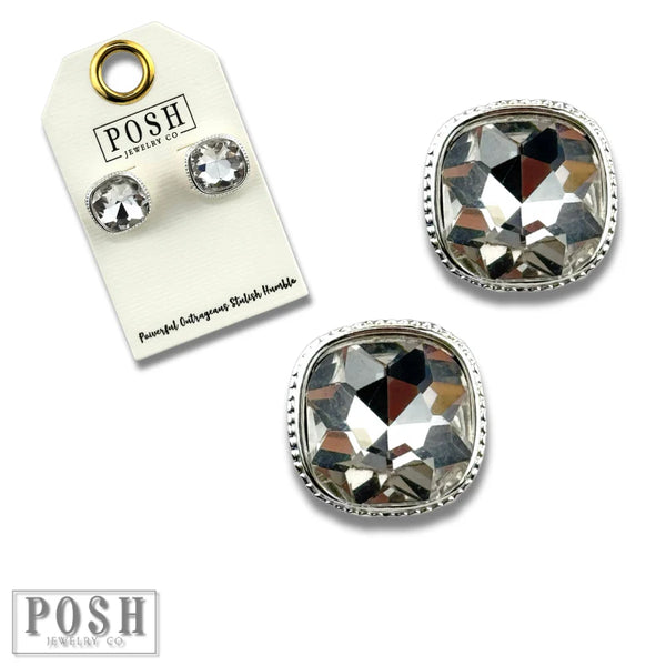 Square rhinestone post earring