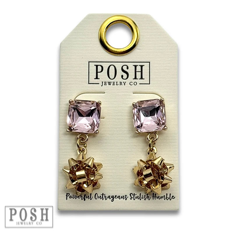 Adorable rhinestone and Christmas bow earring