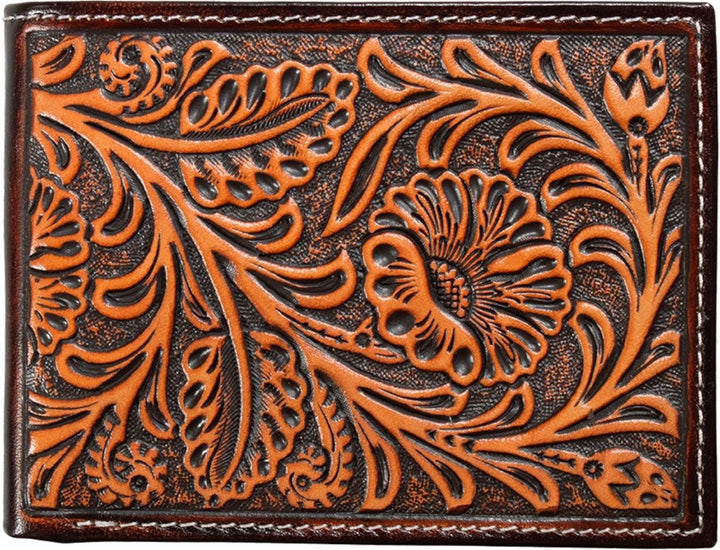Nocona Western Mens Wallet Bifold Leather Embossed Floral Brown-N500051402