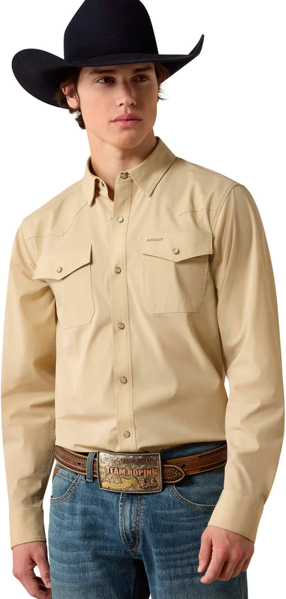 Ariat Men's VentTEK Fitted Snap Western Irish Cream Shirt