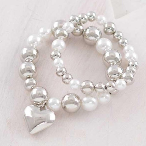 Pearl Heart Bracelet Set