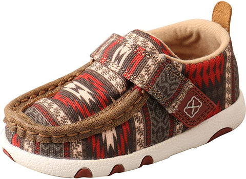 Twisted X Infants HOOey Red and Brown Aztec Canvas Driving Moc Casual Shoe