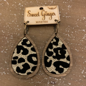 Gold and black leopard Wood Earring