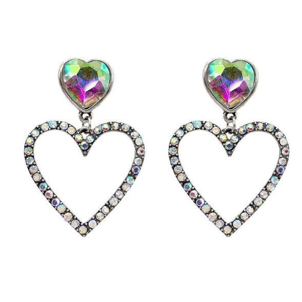 Rhinestone Heart Dangle Earrings