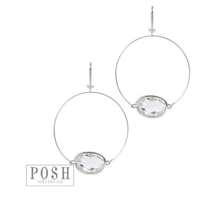 9PE218 Circle hoop earring with large clear stone