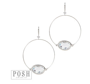 9PE218 Circle hoop earring with large clear stone